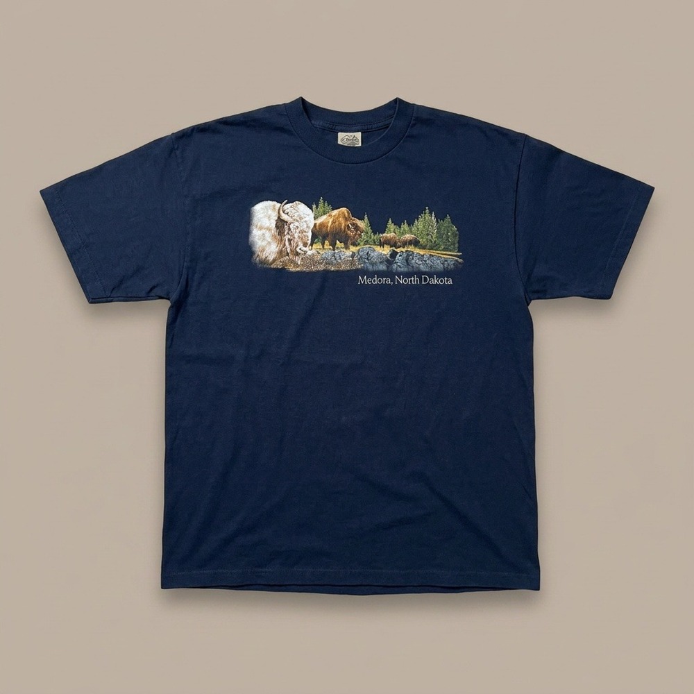 Vintage 90s Medora North Dakota T-Shirt XL Eagle Products USA Made Bison Graphic
